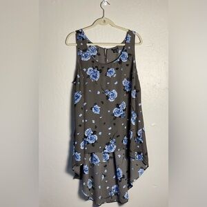 Torrid, Floral Sleeveless Hi - Low Blue and Gray Top